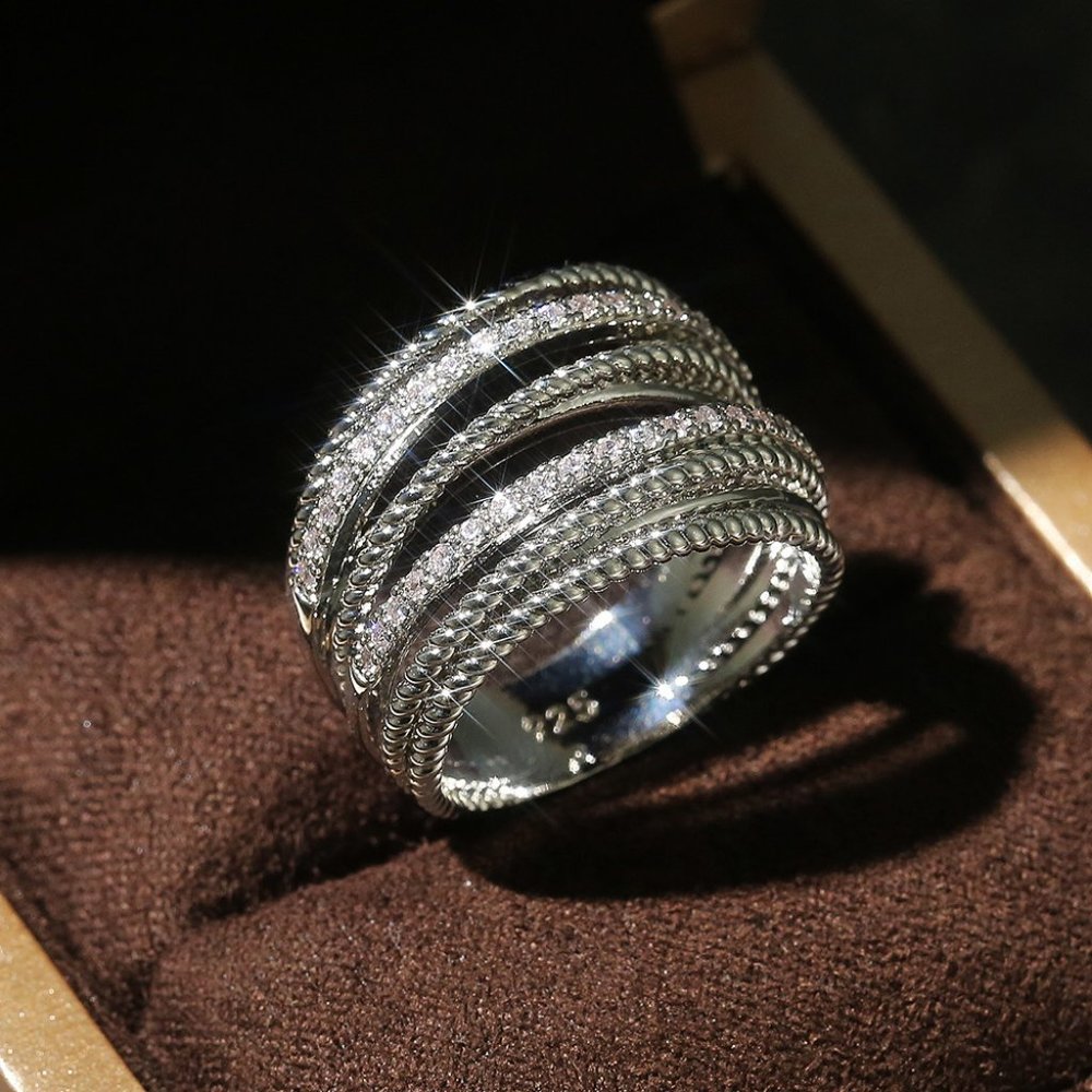 NEW 925 Silver Round Diamond Multi Layer  Ring - Picture 4 of 5